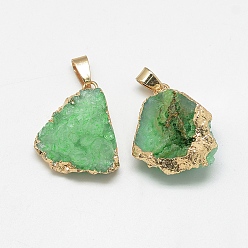 Light Green Natural Druzy Agate Pendants, Druzy Trimmed Stone, Dyed, Nuggets, Light Green, 23~40x13~30x7~20mm, Hole: 3x6mm