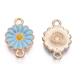 Mixed Color Zinc Alloy Enamel Sunflower Connector Charms, Flower Links, Light Gold, Mixed Color, 18x12x2mm, Hole: 1.8mm