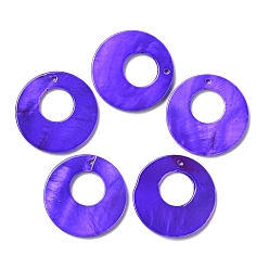 Mauve Spray Painted Natural Freshwater Shell Pendants, Flat Round Charms, Mauve, 28x2.5mm, Hole: 1.2mm
