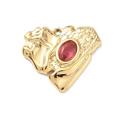 Doré  Saint-Valentin 304 Pendentifs en acier inoxydable sertis de micro-pavés de zirconiums cubiques rouges, charmes de cœur irréguliers, or, 22x25x2.5mm, Trou: 1.6mm