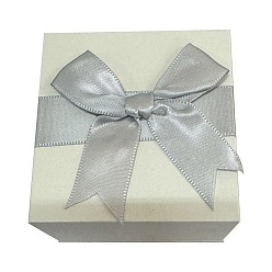 White Cardboard Jewelry Boxes, Square, with Sponge, Velours and Ribbon Bowknot, White, 7.6x7.6x4.3cm
