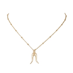 Золотой Кулон из сплава с двойным итальянским рогом 304 ожерелья из нержавеющей стали со спутниковой цепью, золотые, 15.87 дюйм (40.3 см)