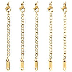 Настоящее золото 18K 5шт 304 удлинитель цепи из нержавеющей стали, концевые цепочки с застежками-карабинами и овальными язычками для цепочек, реальный 18 k позолоченный, 73 мм