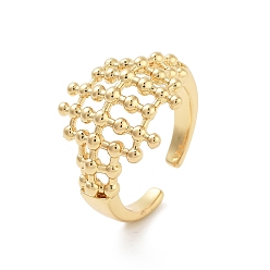 Настоящее золото 18K Полое тартановое круглое латунное открытое кольцо-манжета для женщин, реальный 18 k позолоченный, 17 мм, регулируемый