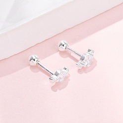Платина Конфеты 925 серьги-гвоздики из стерлингового серебра с микропаве из прозрачных кубических цирконий, платина, 3x6 мм