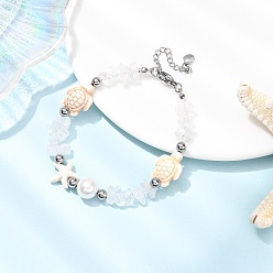 Хрусталь Браслеты из бусин из натурального кварца и синтетической бирюзы для женщин, с ракушкой и жемчужиной, 7-1/2 дюйм (19 см)