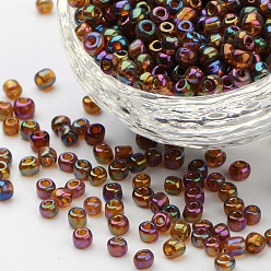 Dark Goldenrod Round Glass Seed Beads, Transparent Colours Rainbow, Round, Dark Goldenrod, 4mm