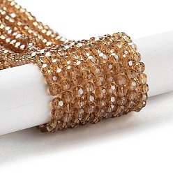 Верблюжий Гальванизируйте прозрачное стекло бисер нитей, граненый (32 граней), круглые, гальваническое покрытие, верблюжие, 4 мм, отверстие : 0.7 мм, около 87~93 шт / нитка, 32~33 см