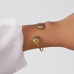 Золотой 304 женские браслеты-манжеты из нержавеющей стали, солнце, золотые, внутренний диаметр: 2-1/8x2 дюйм (5.45x5 см)