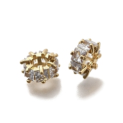 Настоящее золото 18K Латунь микропаве прозрачный кубический цирконий европейский бисер, бусины с большим отверстием, плоско-круглые, реальный 18 k позолоченный, 9x4.7 мм, отверстие : 4 мм