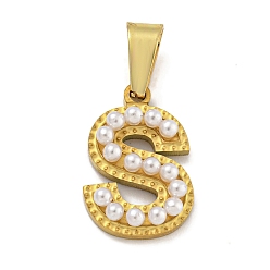 Letter T Ионное покрытие (ip) 304 подвески из нержавеющей стали, с ABS имитации жемчуга, Письмо T, 17x11.5x3.5 мм, отверстие : 6x3 мм