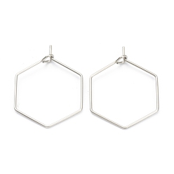 Stainless Steel Color 304 Stainless Steel Earring Settings, Hexagon, Platinum, 26x20x3mm, Hole: 1.5mm, 21 Gauge, Pin: 0.7mm