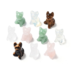 Смешанные камни Резные статуи собак из натуральных и синтетических драгоценных камней, украшение, украшение рабочего стола для домашнего офиса по фен-шуй, 12~13x14~15x24~25 мм