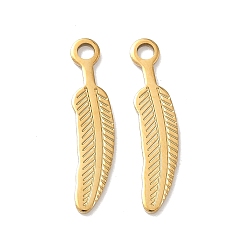 Настоящее золото 18K 304 подвески из нержавеющей стали, очарование листа, ионное покрытие (ip), реальный 18 k позолоченный, 22x5x1 мм, отверстие : 1.8 мм