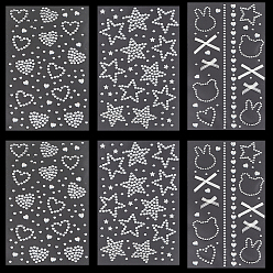 Прозрачный 6 листы 3 стили акриловые стразы наклейки для лица и тела, самоклеящиеся стразы для макияжа, бант, звезда и сердце, прозрачные, наклейки: 0.25~3.2x0.25~3 см, 2 листы / стиль