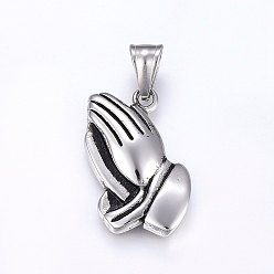 Antique Silver 304 Stainless Steel Pendants, Pray, Antique Silver, 30x18x5mm, Hole: 9x4mm