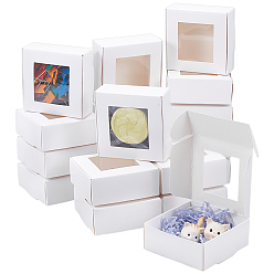 Белый Бумажные упаковочные коробки, с пластиковым окном, квадратный, белые, 7.6x7.8x3.1 см