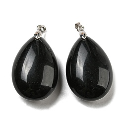 Obsidian Natural Obsidian Pendants, Teardrop Charms, with Rack Plating Platinum Plated Brass Pinch Bails, Lead Free & Cadmium Free, 41~42x23~24x13~14.5mm, Hole: 4x3.5mm