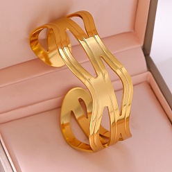 Others 304 Stainless Steel Open Cuff Bangles for Women, Golden, Wave, Inner Diameter: 2.36 inch(6cm)
