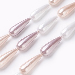 Mixed Color Electroplate Shell Pearl Beads Strands, teardrop, Mixed Color, 30~31x8.5~10mm, Hole: 1mm, about 13pcs/strand, 15.7 inch(40cm)