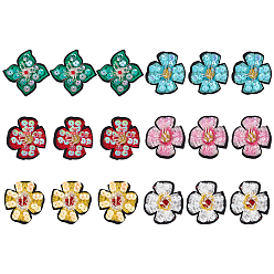 Mixed Color 36Pcs 6 Styles Polyester & Plastic Computerized Embroidery Sew on Ornament Accessories, Flower, Mixed Color, 59~62x51~62x1.5~17mm, 6pcs/style