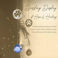 Васильковый Плоские круглые с отпечатком лапы металлические подвесные памятные знаки для домашних животных, стеклянная круглая кисточка для украшения окон на открытом воздухе в саду, васильковый, 450 мм