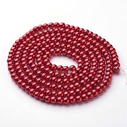 FireBrick Glass Pearl Beads Strands, Pearlized, Round, FireBrick, 4~5mm, Hole: 1mm, about 200pcs/strand, 30.71 inch(78cm)