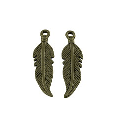 Античная Бронза Сплавочные подвески тибетского стиля, перо, без кадмия и без свинца, античная бронза, 25.5x7x1 мм, Отверстие : 1.5 мм , около 1388 шт / 1000 г