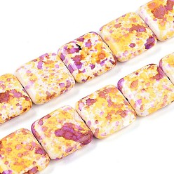 Золотистый Синтетических нитей бирюзовые бусы, окрашеные, квадратный, золотые, 20x20x6.5 мм, отверстие : 1 мм, около 20 шт / нитка, 15.63'' (39.7 см)