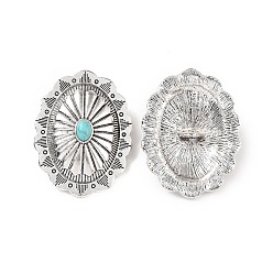Античное Серебро 1 пуговицы хвостовики из сплава, с синтетическими бирюзовый, овальные, античное серебро, 44x34x14 мм, отверстие : 5 мм