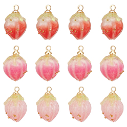 (52) Непрозрачная лаванда 12шт 3 цвета непрозрачные акриловые подвески, с позолоченным нахождения латуни, клубника прелести, разноцветные, 14x10x9.5 мм, отверстие : 1.5 мм, 4 шт / цвет
