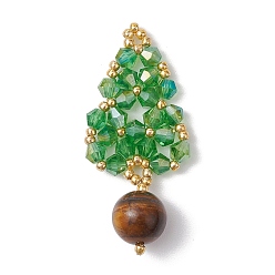 Зеленый лайм Подвески из натурального тигрового глаза и стеклянных бусин, елочные прелести, зеленый лайм, 40x19.5x4.5 мм, отверстие : 2 мм