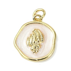 Настоящее золото 18K Подвески из латуни и эмали на тему океана, плоские круглые с подвесками в форме ракушек, долговечный, стойки покрытие, без свинца и без кадмия, реальный 18 k позолоченный, 17.5x15x2.5 мм, отверстие : 3.5 мм