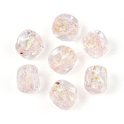 Персиковый Слойка Ручной работы бусины фольги, кубоид, граненые, розовые, 12~13x10.2~11x10.2~11 мм, отверстие : 1.2~1.5 мм, около 40 шт / нитка, 19.29~19.69'' (49~50 см)