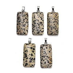 Jaspe Dalmate Dalmate jaspe naturels pendentifs, charme rectangle, avec 304 mousqueton en acier inoxydable sur les balles, couleur inox, 44~45x19~20x8~9mm, Trou: 7.5x4mm