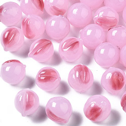 Pearl Pink Handmade Lampwork Beads, Half Drilled, Peach, Pearl Pink, 13~14.5x11~12x11~12mm, Half Hole: 1.4mm