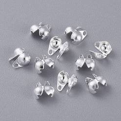 Серебро 304 из нержавеющей стали советы шарик, Калотте заканчивается, крышка раскладушки, серебряный цвет гальваническим, 6x6x3 мм, отверстие : 1 мм, подходит для шариковой цепи 3 мм