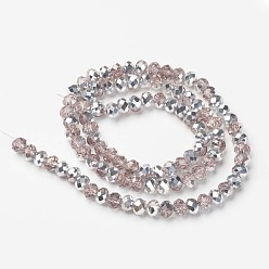 Pink Electroplate Transparent Glass Beads Strands, Half Silver Plated, Faceted, Rondelle, Pink, 2.5x2mm, Hole: 0.4mm, about 199pcs/strand, 13.4 inch(34cm)