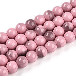 Фламинго Выпечки нарисованных стеклянных бусин прядей, круглые, два тона, фламинго, 10~10.5 мм, отверстие : 1.4 мм, около 84~87 шт / нитка, 31.10~32.28 дюйм (79~82 см)