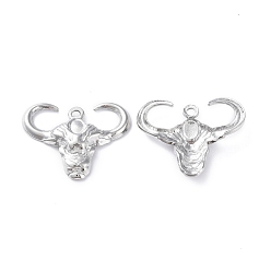 Stainless Steel Color Non-Tarnish 304 Stainless Steel Pendants, Cattle Head Charm, Stainless Steel Color, 20x25x4mm, Hole: 1.6mm