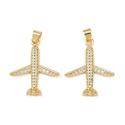 Настоящее золото 18K Латунные микро проложить кубического циркония подвески, прелести самолета, долговечный, без кадмия и без свинца, реальный 18 k позолоченный, 26.5x22x4 мм, отверстие : 5x3.5 мм
