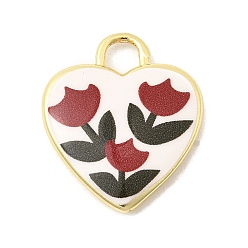 Цветок Латунные подвески с принтом, сердце прелести, долговечный, реальный 18 k позолоченный, цветок, 19x16x3 мм, отверстие : 3x3 мм