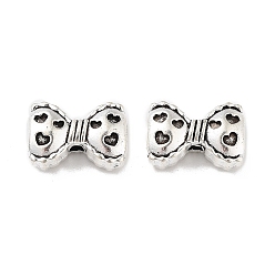 Античное Серебро Тибетский стиль сплава шарика, бантом с сердцем, античное серебро, 8.5x12.5x5 мм, отверстие : 1.6 мм, 250 шт / 500 г