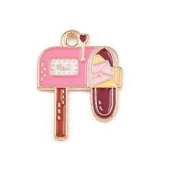 Другие Подвески из сплава с эмалью ко дню святого валентина, золотой свет, почтовый ящик, 20x15x1.5 мм, отверстие : 1.8 мм