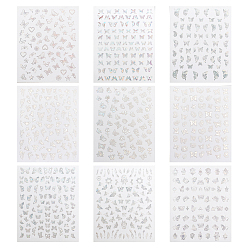 Прозрачный АВ 9 листы 9 цвета лазерные серебряные наклейки для ногтей, самоклеящиеся материалы для нейл-арта, для женщин и девочек diy дизайн ногтей, бабочки, ясно AB, 10.2x8x0.02 см, наклейка: 4~13x3~12 мм, 1 лист / стиль