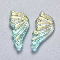 Turquoise Transparent Spray Painted Glass Pendants, with Glitter Powder, Butterfly Wings, Turquoise, 24x12.5x4mm, Hole: 1.4mm