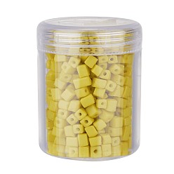 Yellow Opaque Colors Glass Seed Beads, Round Hole, Cube, Yellow, 3~7x3x3mm, Hole: 0.5mm, about 400pcs/box
