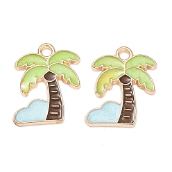 Golden Alloy Enamel Pendants, Coconut Tree Charms, Golden, 18x14x1mm, Hole: 1.8mm