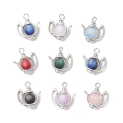 (52) Непрозрачная лаванда Подвески из смолы с имитацией кошачьего глаза, чайник, с оправами из серебряного сплава и платиновой железной петлей, разноцветные, 26.5x23x10 мм, отверстие : 3.5 мм