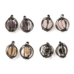 Mixed Stone Natural Mixed Stone Pendants, Ball Charms with Rack Plating Red Copper Plated Brass Findings, Lead Free & Cadmium Free, 32.5~33.5x28.5~30.5x24~26.5mm, Hole: 8.5x5mm
